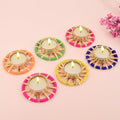 SATVIK 6 Pcs Round Chakra Metal Diya Tea Light Candle Holder | Decorative Oil Lamp for Diwali, Pooja, Mandir & Home Décor | Festival Decoration & Gifting Set with Tea Lights - size: Pack of 6