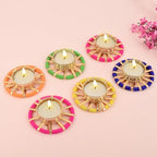 SATVIK 6 Pcs Round Chakra Metal Diya Tea Light Candle Holder | Decorative Oil Lamp for Diwali, Pooja, Mandir & Home Décor | Festival Decoration & Gifting Set with Tea Lights - size: Pack of 6