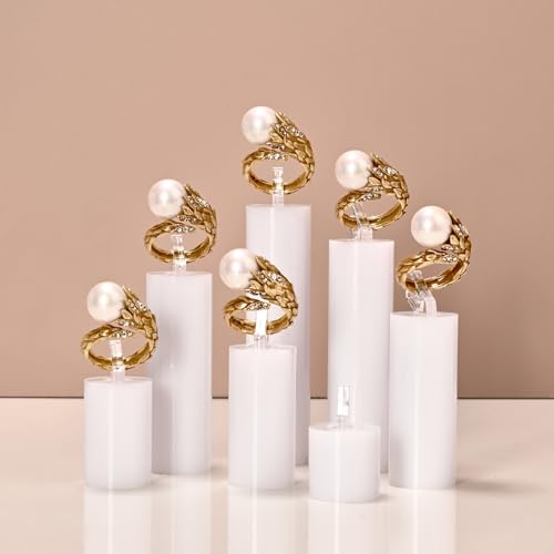 Oirlv Acrylic Jewelry Display Stand Ring Showcase Display Holder 7 PCS Rings Stand (White) - color: White