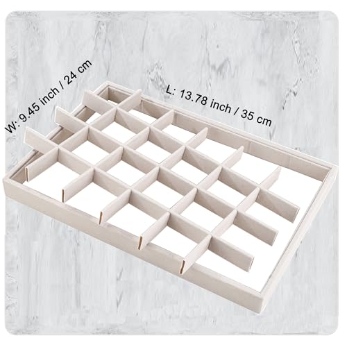 Mornajina 24 Grids Stackable Jewelry Tray Organizer with Removable Dividers, Velvet Jewelry Display Tray for Earrings Necklaces Bracelet Rings Display Showcase - Beige - color: Beige