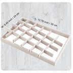 Mornajina 24 Grids Stackable Jewelry Tray Organizer with Removable Dividers, Velvet Jewelry Display Tray for Earrings Necklaces Bracelet Rings Display Showcase - Beige - color: Beige