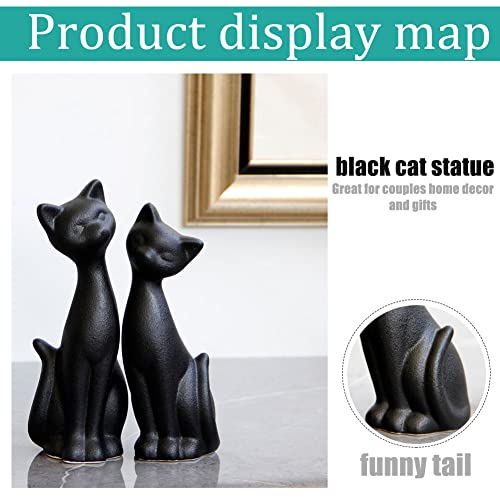 QIANLING 2Pcs Black Cat Statue, Home Decor Mini Cat Figurines, Room Decor Matt Ceramic Small Cat Figurine, Give Cat Figurines for Cat Lovers,Ideal for Interior Decoration Or Couples, Wedding Gifts