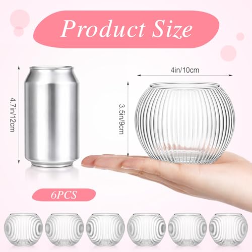 Hushee Clear Round Glass Vases for Centerpieces 4” W x 3.15” H Bubble Bowl Ribbed Glass Flowers Vases for Table Centerpieces Candle Holders for Wedding Event Home Decor