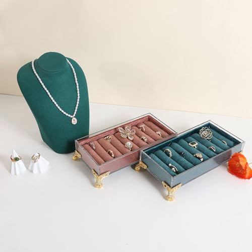 GemeShou velvet slots Ring holder for jewelry organizer, Earring ring display stand for selling, felt ring jewelry holder tray showcase【Velvet slots Ring Holder-Dark red】 - color: Dark red