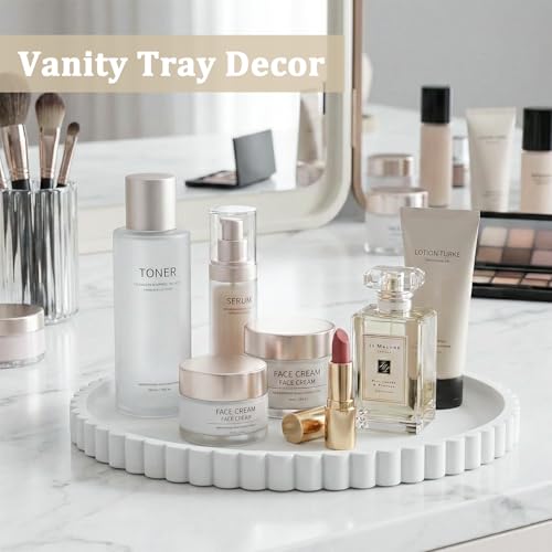 Silicone Bathroom Vanity Tray, Modern Round Decorative Tray for Countertop, Waterproof & Unbreakable Cosmetic Perfume Organizer, Extra-Thick & Sturdy, Easy to Clean Candle Tray (9 inch, White) - color: White, size: 9"