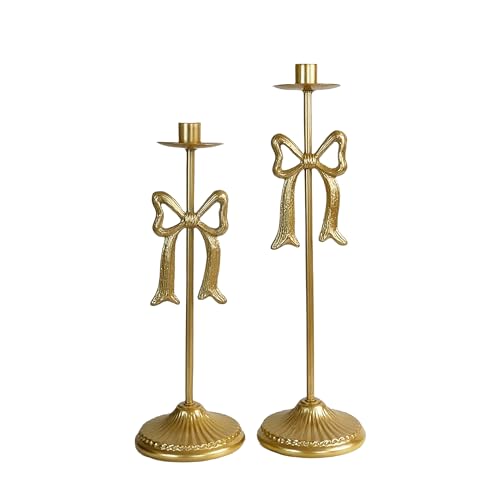 Bow Taper Candle Holders, Set of 2 Candle Stick Holders Set, Modern Decorative Centerpiece for Table Mantel Wedding Housewarming Gift (Vintage Gold) - color: Vintage Gold