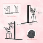 Cute Book Ends for Shelves - Decorative Flower & Vase Design, Heavy Duty Metal Bookends with Non-Slip Base - Novelty Gift for Book Lovers