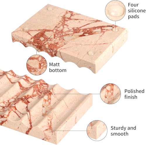 Luxury Marble Soap Dish Tray,Rectangle Stone Marble Soap Tray,Self Draining Soap Holder for Bathroom, Kitchen (Pink) - color: Pink