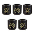 Mega Candles 5 pcs Ceramic Gold Pentacle Chime Ritual Spell Candle Holder - Black - color: Gold