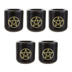 Mega Candles 5 pcs Ceramic Gold Pentacle Chime Ritual Spell Candle Holder - Black - color: Gold