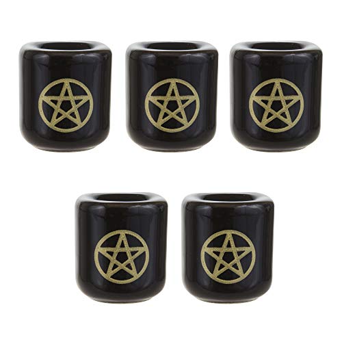 Mega Candles 5 pcs Ceramic Gold Pentacle Chime Ritual Spell Candle Holder - Black - color: Gold
