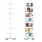 Upgraded Retail Display Stand 7 Tier Spinning Display Stand, Movable Shop Spinner Rack with Hooks, Retail Display Racks for Jewelry Keyring Hats Socks Toys (White) - color: White, style: 7 Tier-5 wheels