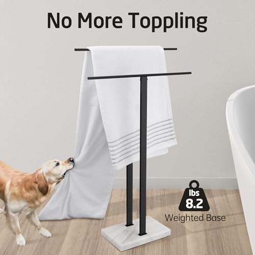 KES Standing Towel Rack, 2-Tier Towel Racks for Bathroom Freestanding with Marble Base, Upgrade Steady Design, SUS304 Stainless Steel Matte Black, BTH217-BK - color: White Marble & Black Bar, size: 33” H (2-tier)