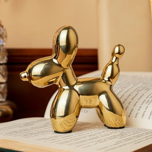 Small Balloon Dog Statue Decor, Modern Ceramic Animal Statues Decorative Ornaments for Living Room Bedroom Bookshelf Coffe Table and Office Display (Gold) - color: Gold