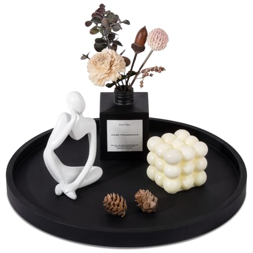 Silicone Bathroom Tray Round Vanity Tray Decorative Soap Holder Kitchen Countertop Organizer Coffee Table Decor for Candle, Perfume, Plant, 12 Inch, Black - color: Black, size: 12"