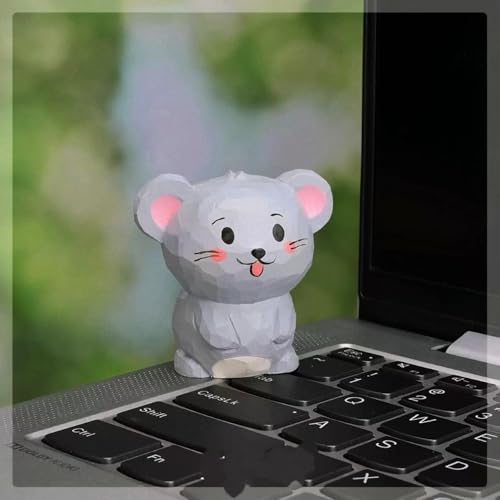Hand-Carved Wooden Little Mouse Figurine with Base – Cute Mouse Desk & Monitor Top Decor, Wooden Animal Statue Art Collectible, Unique Gift for Animal Lovers - color: Little Mouse