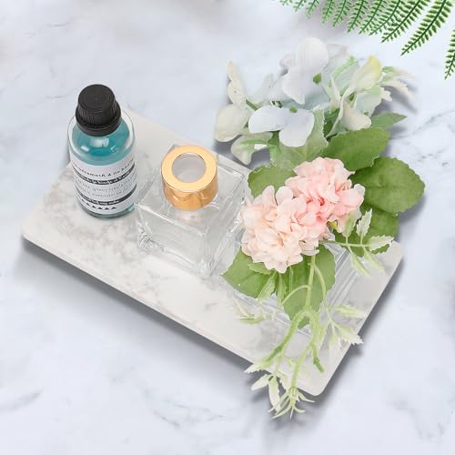 Bathroom Vanity Tray and White Marble Kitchen Soap Tray, Luxurious Small Accessory for Table/Countertop (Black-Rectangle, 8" x 4" x 1") - size: 8" x 4" x 1"