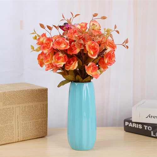 Blue Ceramic Vase 7.3 Inch - Glossy Minimalist Nordic Flower Vase for Home Decor, Perfect for Dried/Fresh Flowers, Wedding Centerpiece, Housewarming Gift for Christmas, Mother’s Day, Valentine’s Day - color: Blue