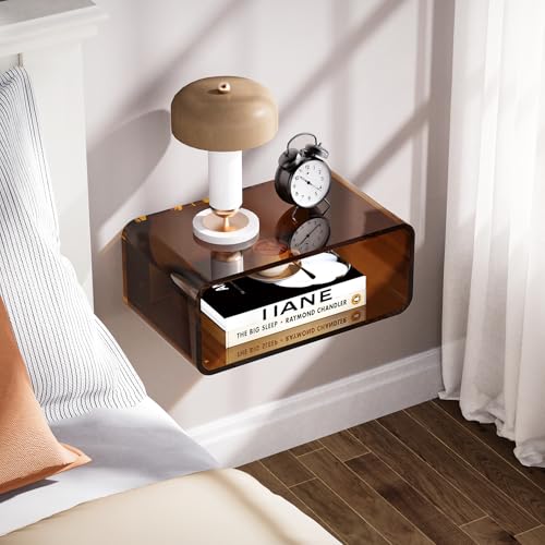 Acrylic Floating Nightstand, Bedside Table, Nightstand Shelf Wall Mounted Bedside Shelf (Dark Brown, Small) - color: Dark Brown