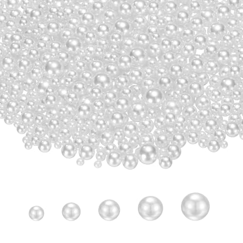 PATIKIL 1000 Pcs No Hole Pearls, 3mm 4mm 5mm 6mm 8mm Mini Round Faux Pearl for Art Crafts Jewelry Making Nail Vase Filler Birthday Wedding Party, White - color: White