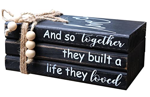 LIVDUCOT Book Stack Decor Black | Farmhouse Stacked Books | Coffee Table Books Decor | Wooden Bookstack Mantle Decoration | And So Together They Built A Life They Loved 7.5x5x3' - color: Love
