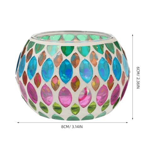Amosfun Handmade Stained Glass Candle Holder 3.14X3.14X2.36In Colorful Mosaic Table Candlestick for Home Decoration and Festival Use