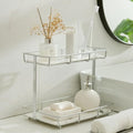Bathroom Organizer Countertop Perfume Organizer Makeup Organizer Cosmetics Storage Display Rack Vanity Tray Dresser Stainless Steel Gold Shelf White Marble Ceramic Tray (2 Tier L-Sliver) | Perfume Organizer, Makeup Organizer, Cosmetics Storage, Vanity Tra