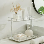 Bathroom Organizer Countertop Perfume Organizer Makeup Organizer Cosmetics Storage Display Rack Vanity Tray Dresser Stainless Steel Gold Shelf White Marble Ceramic Tray (2 Tier L-Sliver) | Perfume Organizer, Makeup Organizer, Cosmetics Storage, Vanity Tra
