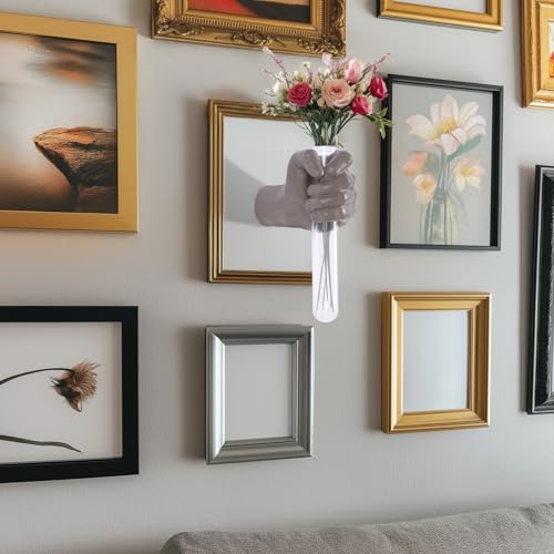 Wall Sculptures, Hand Vases Home Decor, Wall Mount Art Sculpture, Unique Wall Art Statue, Funky Flower Vase Decorations, Modern Eclectic Hanging Decor,Glass Test Tube Vase (Beige) - color: Beige
