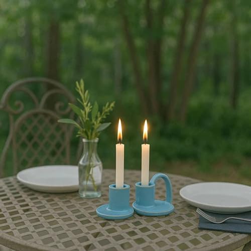 Ceramic Taper Candle Holders with Handle (Set of 2) – Tall Candlestick Holders for Table Decor Centerpieces, Rustic Home Décor, and Dinner Table Styling Robin's Egg Blue - color: Robin's Egg Blue