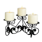 Lily’s Home Elegant Scrollwork Fleur De Lis Pillar Candle Holders, Wax & LED Candle Stands, Black, Set of 3. Candles Not Included - color: Fleur De Lis