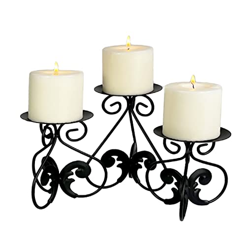 Lily’s Home Elegant Scrollwork Fleur De Lis Pillar Candle Holders, Wax & LED Candle Stands, Black, Set of 3. Candles Not Included - color: Fleur De Lis