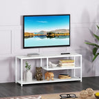 Function Home TV Stand for TVs up to 55 Inch, 3 Tier Entertainment Center, Media Console with Open Storage Shelves for Living Room Bedroom, 47” Modern TV Table with Wood Top White Metal Legs - color: 47" White