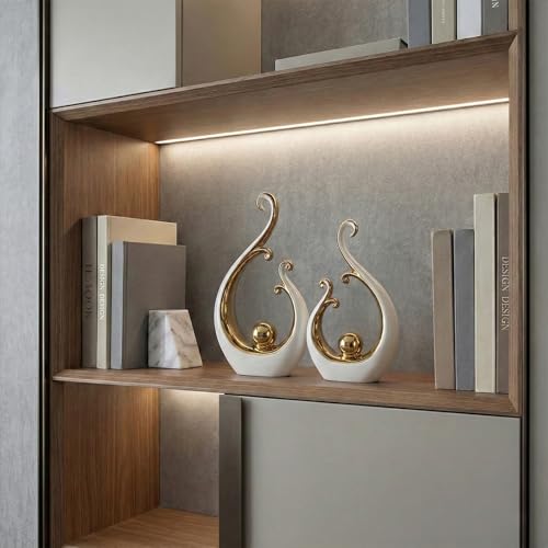 LCCCK Glossy White and Gold Decor Ceramic Statue, Modern Abstract Sculpture Art for Luxury Centerpiece - Shelves Bookshelf&Dining Table Decorations, Entryway Coffee Table Tv Stand Home Decor - color: White Gold