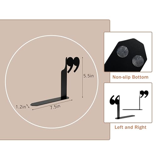Bookends Decorative Unique Novelty Book Ends for Kids Books - Unique Bookends Decorative Metal Quotation Mark Design Bookshelf Decor, Bookish Decor for Shelves and Book Lovers Gift Ideas