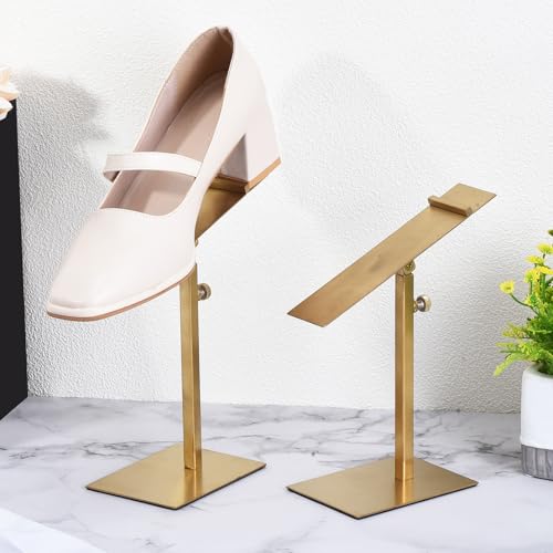 uxcell Shoe Display Stand 2 Pack Adjustable Height High Heel Shoe Risers Metal Shoe Rack Holder for Home Retail Store Supplies - Gold - color: Gold