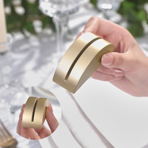 UNIQOOO 10 Pack 3.3" Arch Gold Wood Stand with 1/8" Slot, for Wedding Acrylic Table Number Sign, Wedding Display Stand, Card Holder, Great for Bar Menu, Retail Sign, Party and Events - color: Acrh Gold Wood