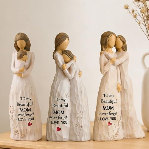 NAN ZAI NAN FANG 3-Piece Set Mother Daughter Figurine 5.5" Gifts for Mom from Daughter Resin Sculpted Hand-Painted Figure Mothers Day Birthday Thanksgiving for Moms Step-Mom Mother-in-Law - style: Mother Daughter Set