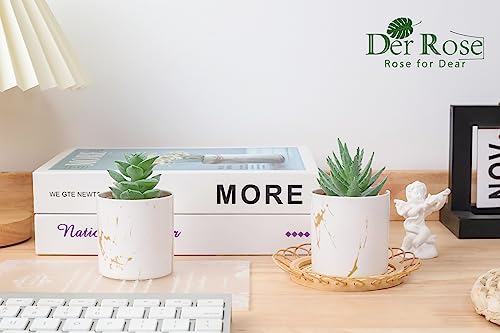 Der Rose Set of 2 Succulents Plants Artificial Mini Fake Succulents Plants for Home Office Desk Accessories for Women - color: 2-green