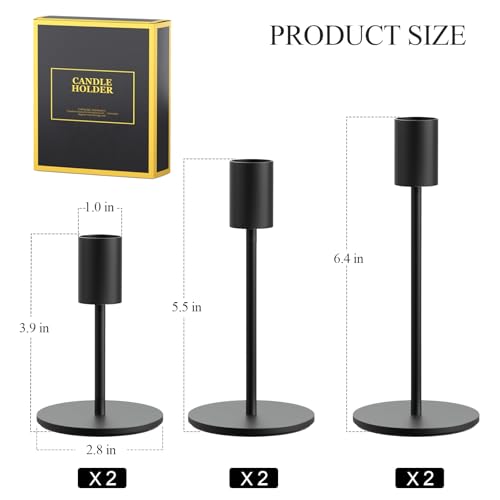 FSyueyun Black Candle Holder Taper Candle Holders, Set of 6 Candle Stick Holders Decor for Mantel Table Centerpiece, Used for Wedding, Dinning, Housewarming Gift - color: Black, size: Set of 6