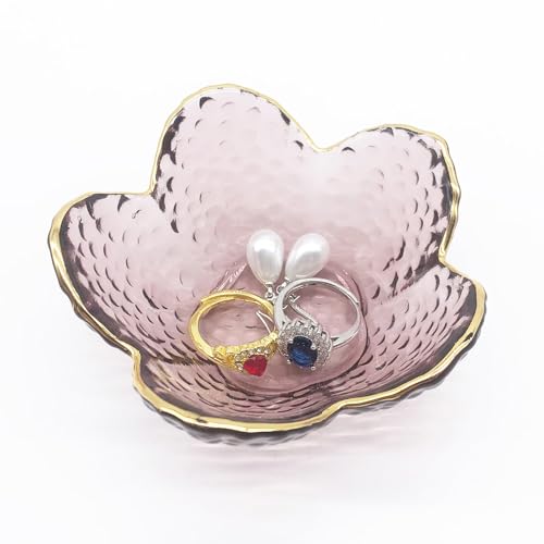 Small Ring Dish Jewelry Tray, Glass Jewelry Dish Trinket Bowl, Crystal Ring Holder Dish Jewelry Plate, Nightstand Decor Jewelry Holder Dish, Engagement Jewelry Bowl Dish for Rings, Earrings - color: Pink