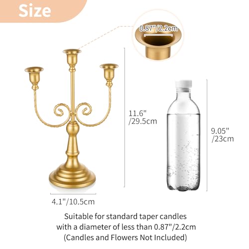 NUPTIO Gold Candlestick Holders for Table: Vintage Candelabra for Taper Candles - 3 Arm Candle Stick Holder Bulk Set of 6 for Birthday Party Fireplace Centerpiece - color: 3-arms Gold, size: 6 Pcs