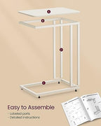 VASAGLE End Table, C Shaped TV Tray with Metal Frame Rolling Casters for Coffee Laptop Mobile Tablet, Industrial Side Table for Living Room Bedroom, 19.7 x 13.8 x 23.6 Inches, Cream White ULNT050W77 - color: Cream White
