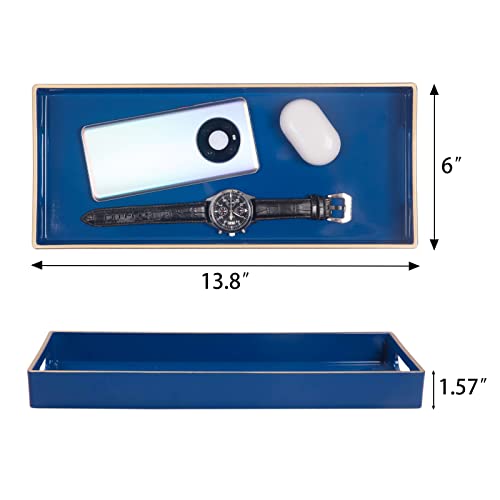 MAONAME Blue Bathroom Tray, Plastic Vanity Trays with Handles, Small Long Narrow Trays, Perfume Organizer Tray for Dresser, Bathroom Accessories, 13.8" x 6" x 1.58" - color: Blue