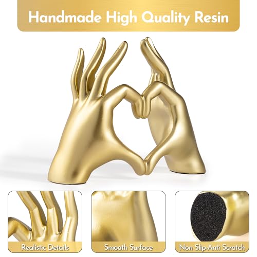 Gold Decor Living Room - Small Shelf Decor Aesthetic - Heart Hands Sculpture - Teen Girls Bedroom Knick Knacks - Cute Home Shelves Accent - Table Statue Love Decorations Gift (Gold (Open Hand), Small) - color: Gold (Open Hand), size: Small