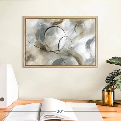 ElephantStock - Allegro Wall Art - Horizontal Floating Framed Canvas - Living Room Wall Decor - Painting Strokes And Lines Framed Canvas Art - Gray And Brown Decor by Nan - 13" x 9" - color: Floating Frame Natural Wood, size: 12"L x 8"W