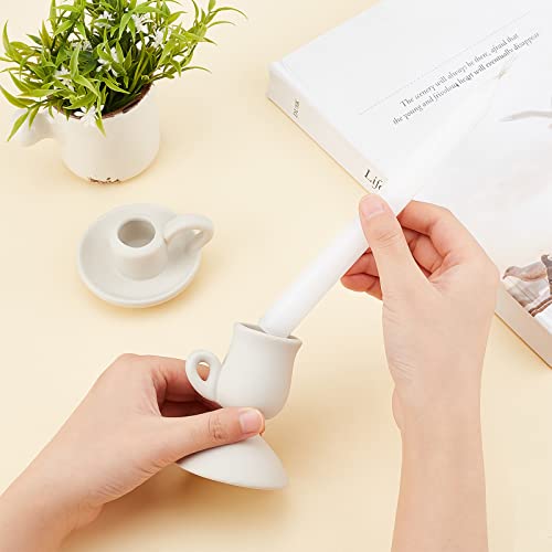 AHANDMAKER 2 Styles Ceramic Taper Candle Holder, Nordic Style Candlestick with Handle, White Porcelain Candlelight Stand, for Home Wedding Party