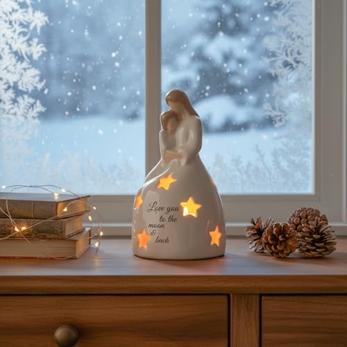 Gifts for Mom from Daughter - Mother and Daughter Figurine - Mom and Daughter Statue - Mother Daughter Gift - Candleholder Statue with Flickering LED - color: Sy0054