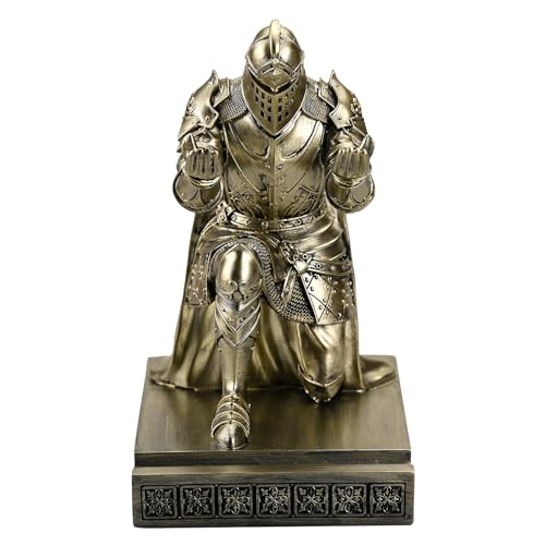 King's Guard Leader Cloak Warrior Knight Pen Holder Mobile Phone Stand, Ornament Knight Statue, Pen Stand Paperweight for Office and Home (Bronze) - color: Bronze