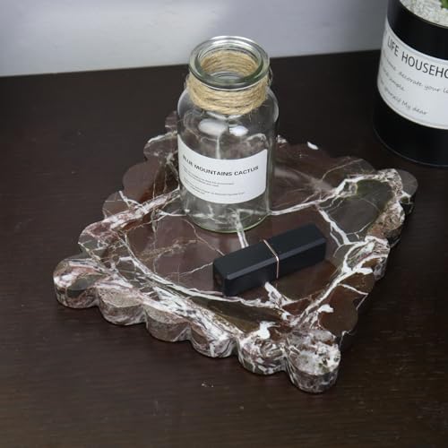 Square Marble Decorative Tray with Scalloped Edge, Luxury Natural Stone Bathroom Vanity Tray, Dresser Top Perfume Coffee Home Kitchen Sink Tray, Key Trinket Ring - color: Rosso Lepanto